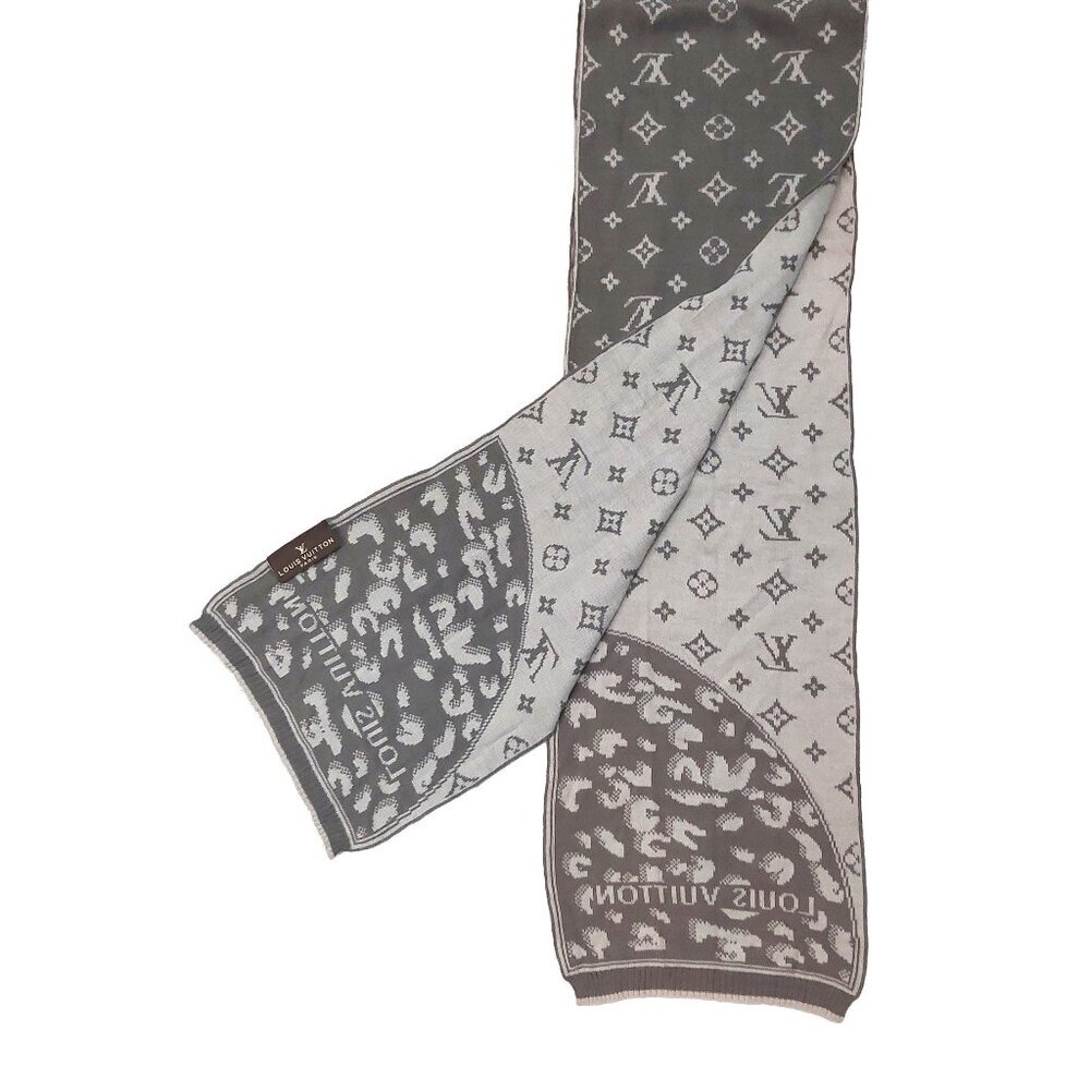 VUITTON LV Vintage Woven Print Medium Gray on Gray Scarf Scarves - Picture 6 of 10